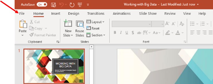 To create an interactive PDF from a PowerPoint, click on File.